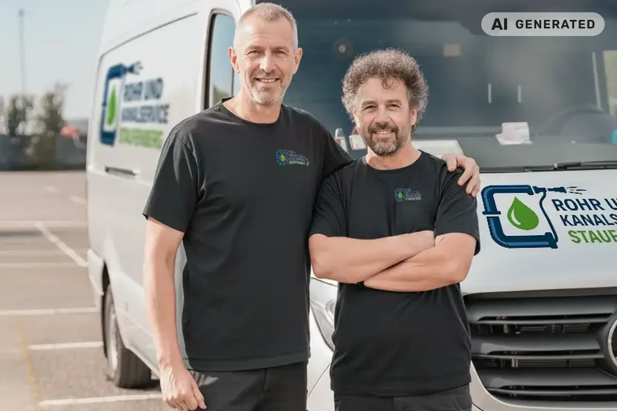 KI-generiertes Bild: Team der Rohr- und Kanalservice Staufenberg vor dem Einsatzfahrzeug