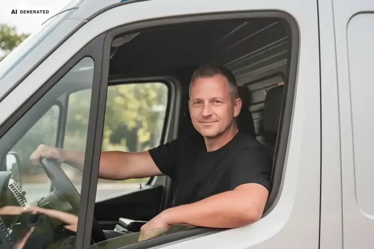KI-generiertes Bild: Kanaltechniker der Rohr- und Kanalservice Staufenberg am Einsatzfahrzeug