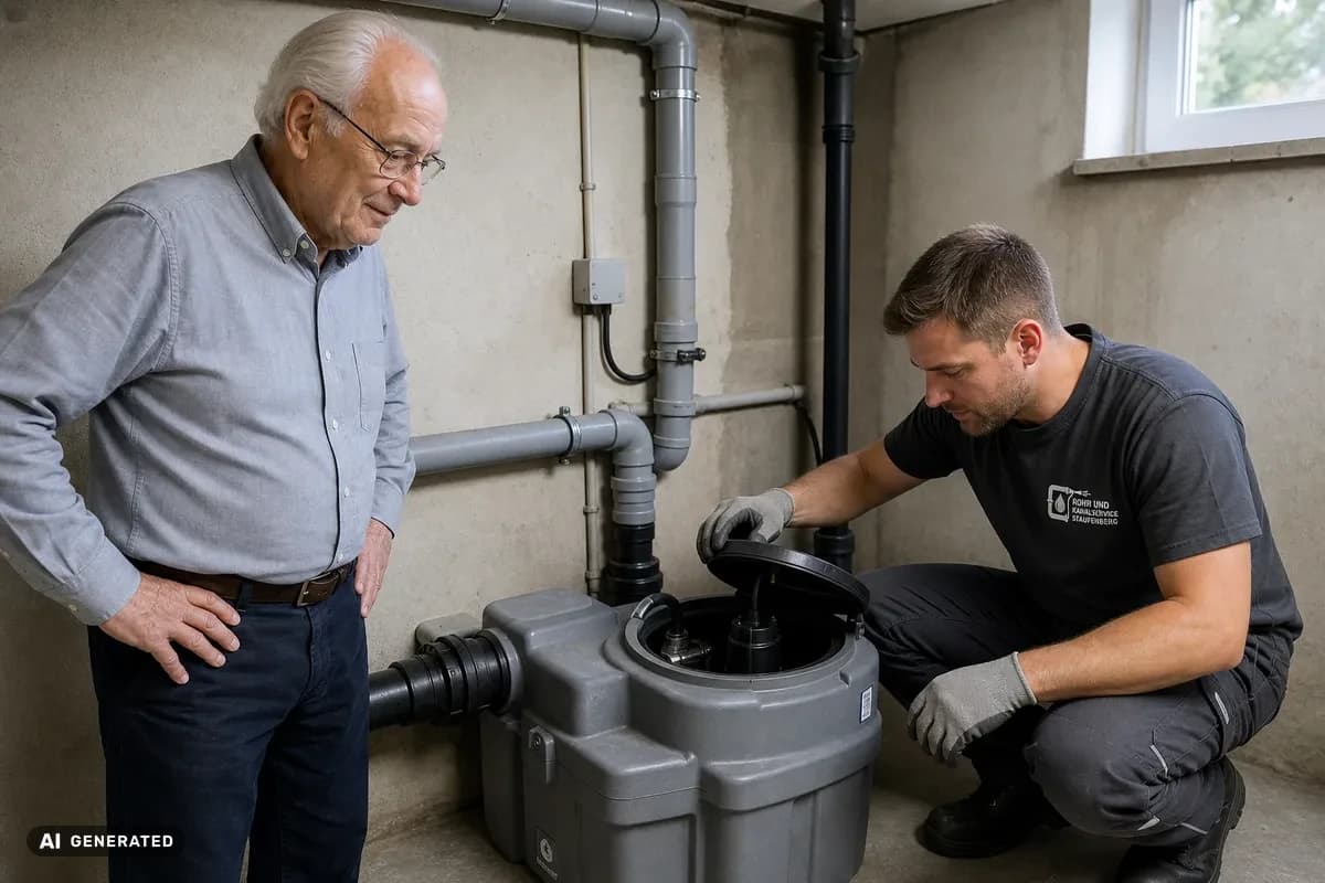 KI-generiertes Bild: Wartung einer Abwasser-Hebeanlage durch Rohr- und Kanalservice Staufenberg