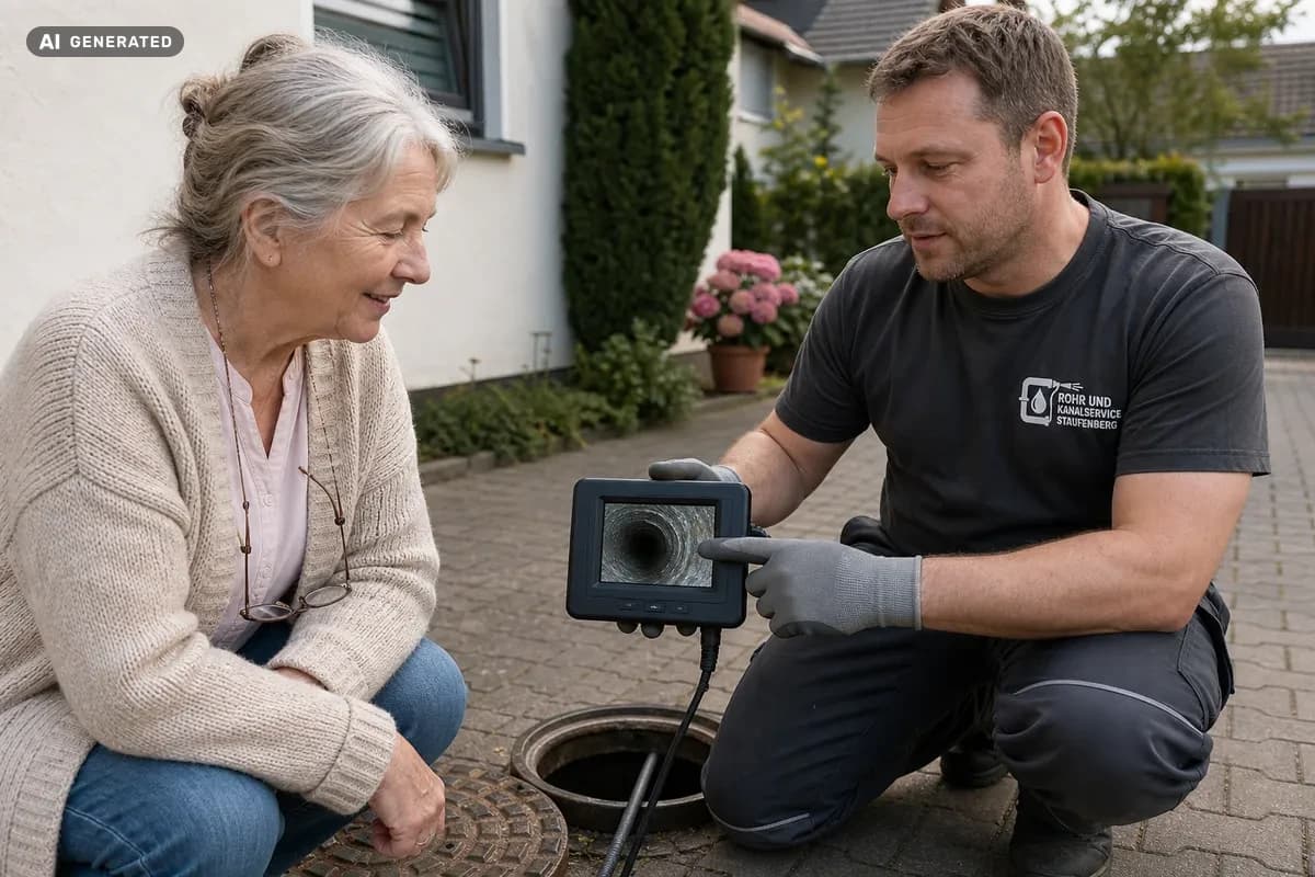 KI-generiertes Bild: Kanal-TV-Kamera von Rohr- und Kanalservice Staufenberg zur Inspektion der Abwasserleitung